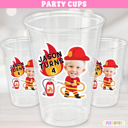 Personalized Firefighter Birthday Cups, Fire Truck Birthday Party Supplies, Funny Fireman Bachelorette Party Decor, Helmet, Hose, Fire Extinguisher