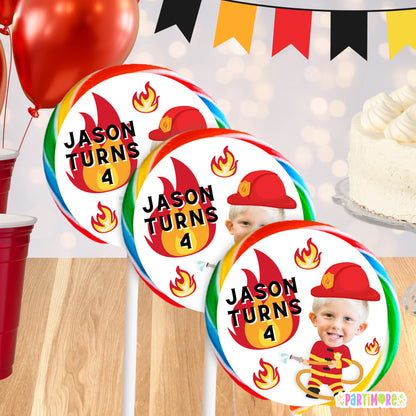 Personalized Firefighter Lollipop Stickers | Firetruck Party Favor