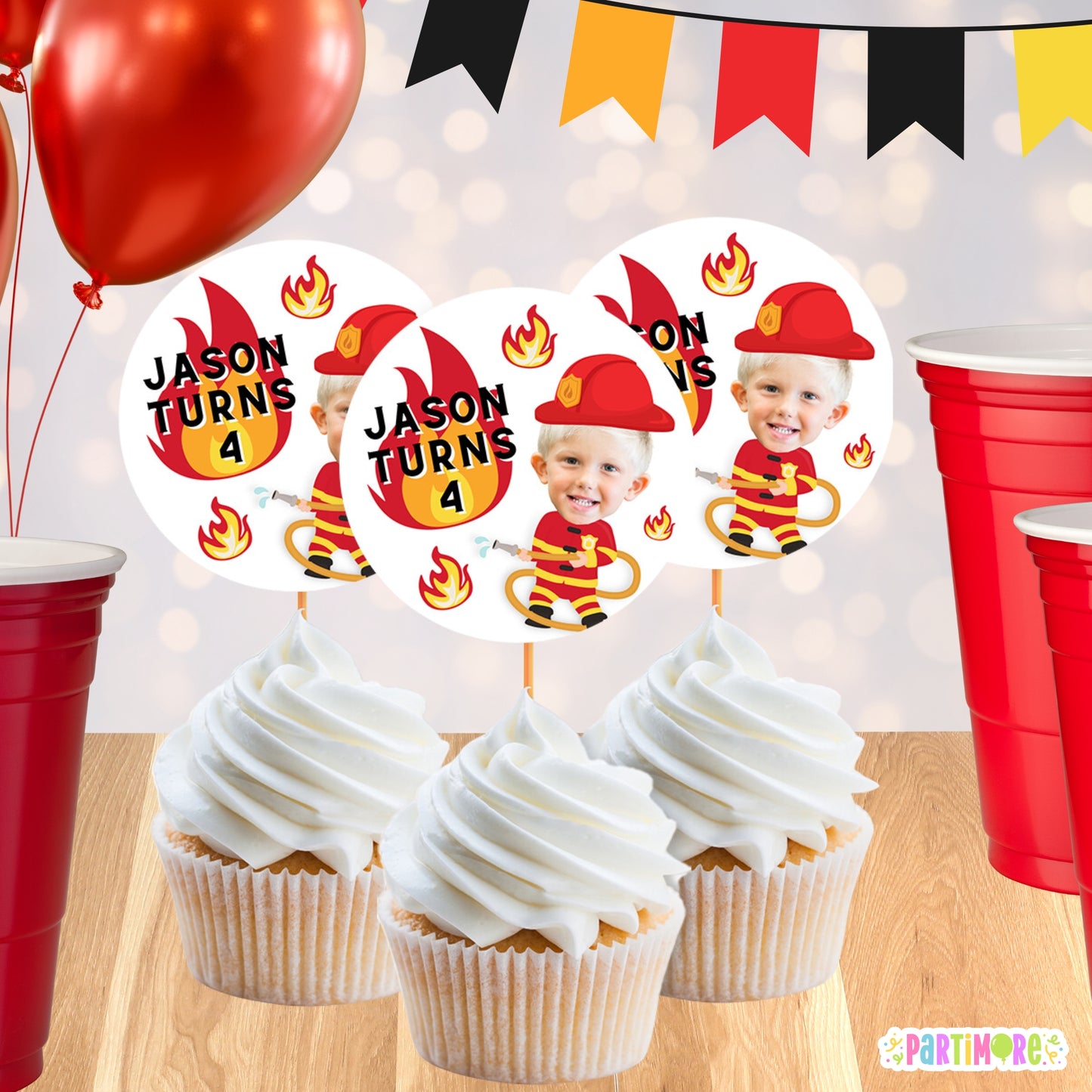 Personalized Firefighter Cupcake Toppers | Custom Firefighter Birthday Cake Topper Party Decor