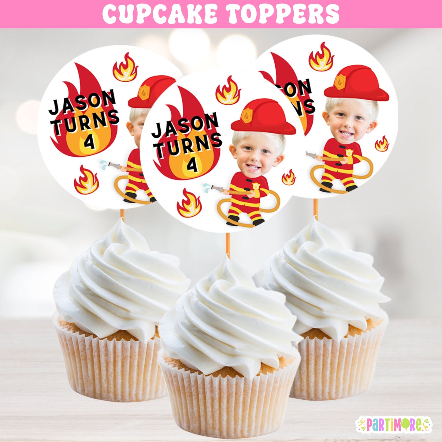 Personalized Firefighter Cupcake Toppers | Custom Firefighter Birthday Cake Topper Party Decor