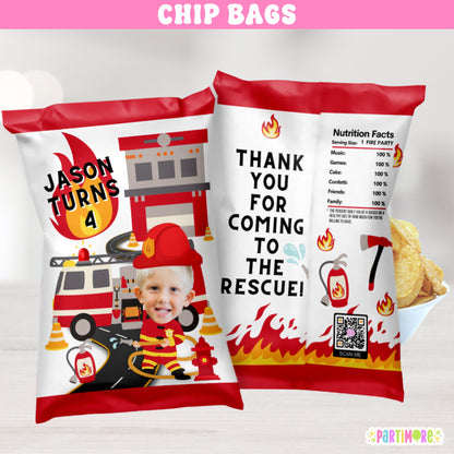 Custom Firefighter Chip Bags | Personalized Firetruck Birthday Party Favor Snack Bags | Fireman Birthday Ideas
