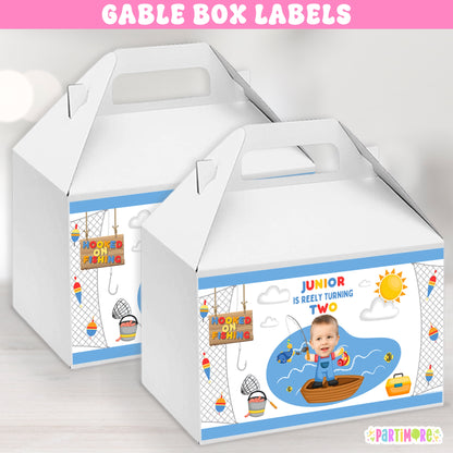 Fishing Gable Box Labels | Personalized Outdoor Adventure Favor Stickers