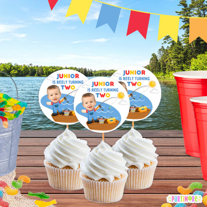 Hooked on Fishing Cupcake Toppers | Personalized Outdoor Party Decorations