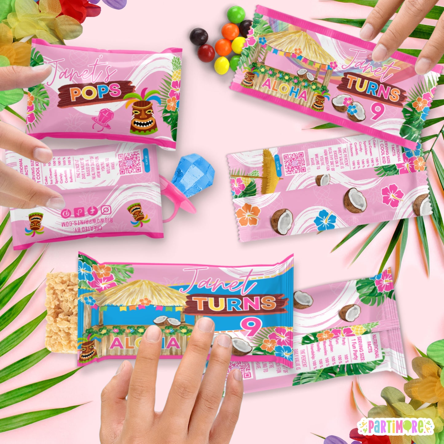 Custom Hawaiian Candy Wrappers | Tropical Luau Party Favor Labels