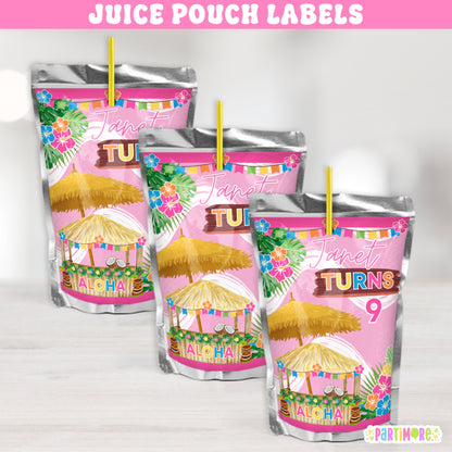 Custom Hawaiian Juice Pouch Labels | Tropical Luau Party Favors