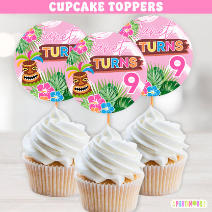 Custom Hawaiian Luau Cupcake Toppers | Tropical Summer Party Decorations