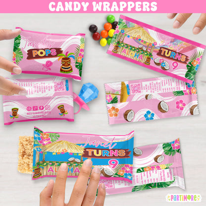 Custom Hawaiian Candy Wrappers | Tropical Luau Party Favor Labels