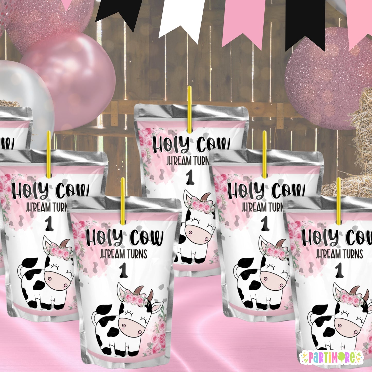 Holy Cow Themed Juice Pouch Label Stickers | Personalized Farm Party Supplies