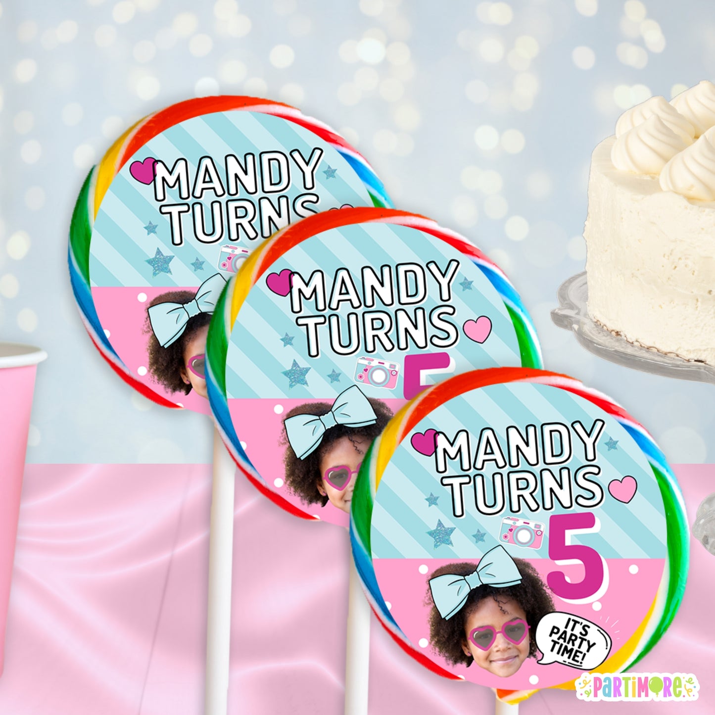 Surprise Doll Lollipop Stickers – Personalized Party Favor Labels