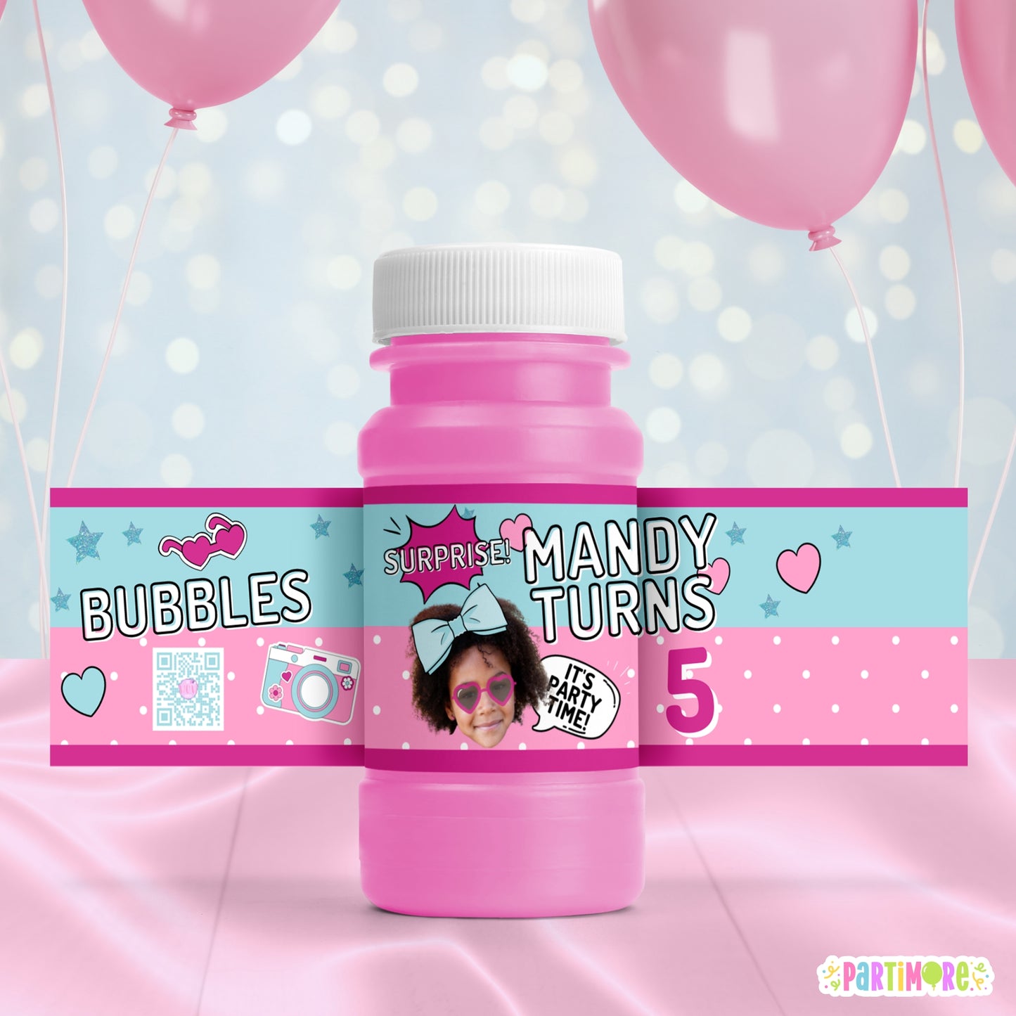 Surprise Doll Bubble Bottle Labels | Personalized Party Favor Stickers