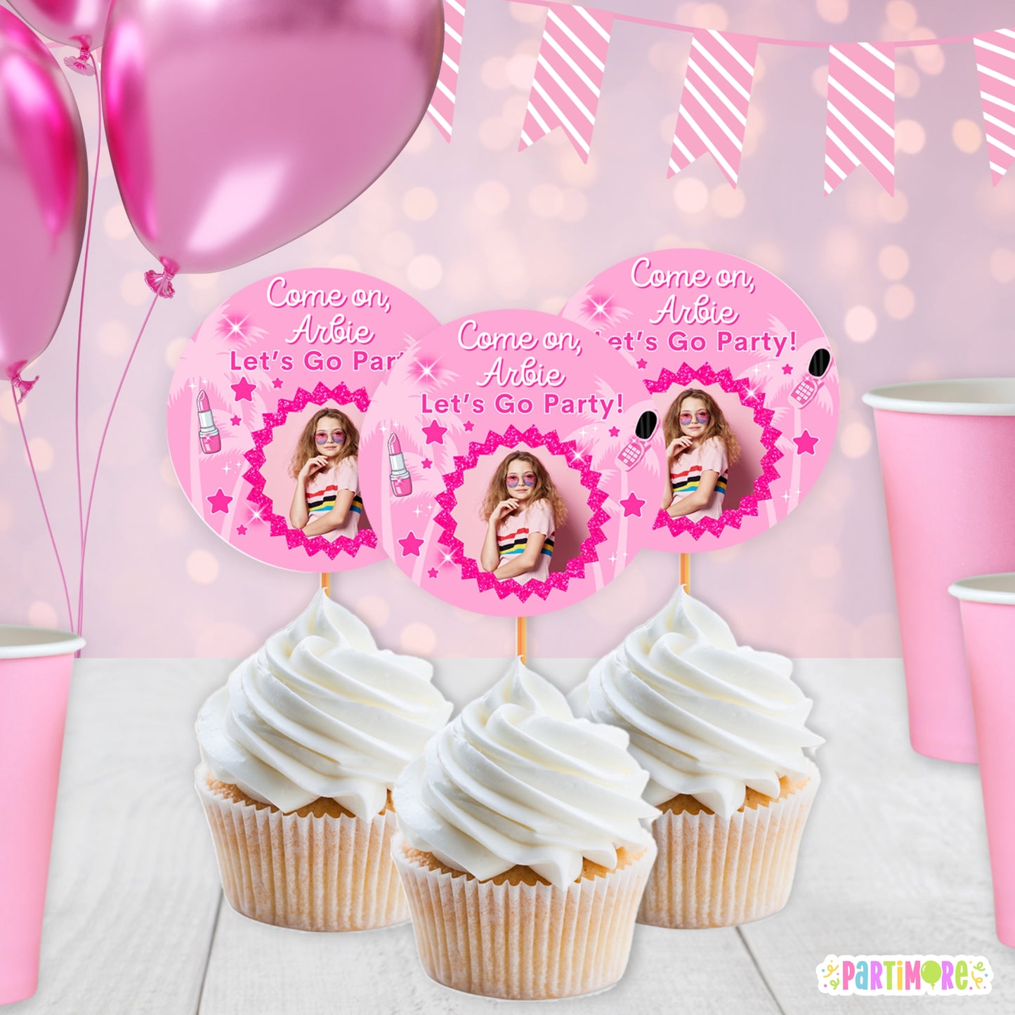 Personalized Malibu Doll Themed Cupcake Toppers | Custom Hot Pink Birthday Party Decorations