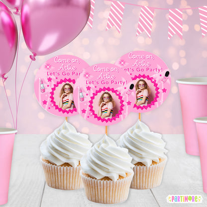 Personalized Malibu Doll Themed Cupcake Toppers | Custom Hot Pink Birthday Party Decorations