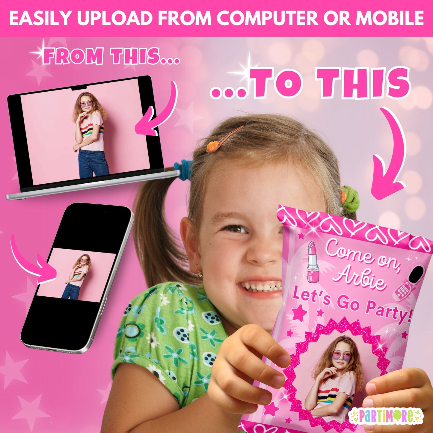 Personalized Malibu Doll Themed Chip Bag Party Favors | Custom Hot Pink Birthday Party Favor Snack Wrappers for Girls