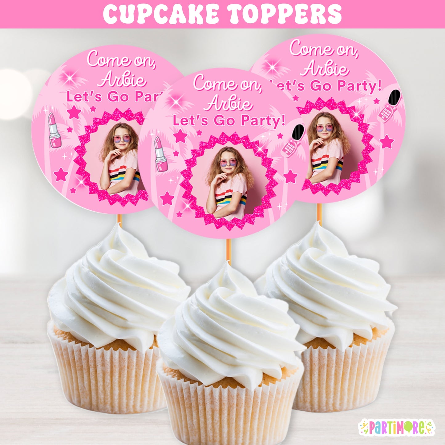 Personalized Malibu Doll Themed Cupcake Toppers | Custom Hot Pink Birthday Party Decorations