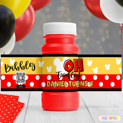 Personalized Oh Twodles Mouse Party Bubble Bottle Labels | Boys 2nd Birthday Party Favors