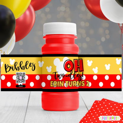 Personalized Oh Twodles Mouse Party Bubble Bottle Labels | Boys 2nd Birthday Party Favors