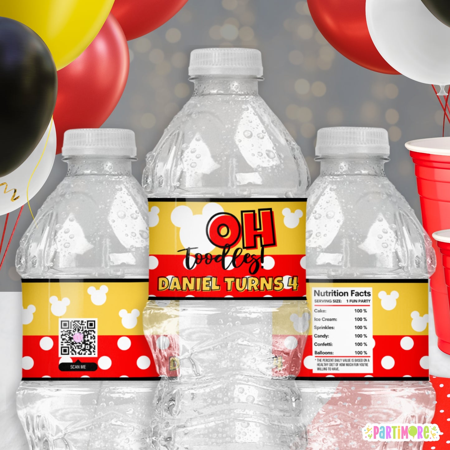 Personalized Mouse Water Bottle Labels | Boys Oh Twodles Second Birthday Decor