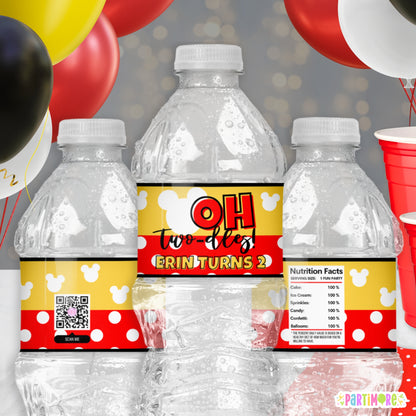 Personalized Mouse Water Bottle Labels | Boys Oh Twodles Second Birthday Decor