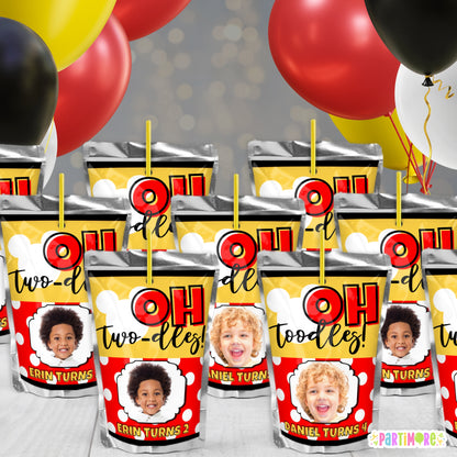 Personalized Oh Twodles Mouse Boy Themed Juice Pouch Labels | Mouse Birthday Decor