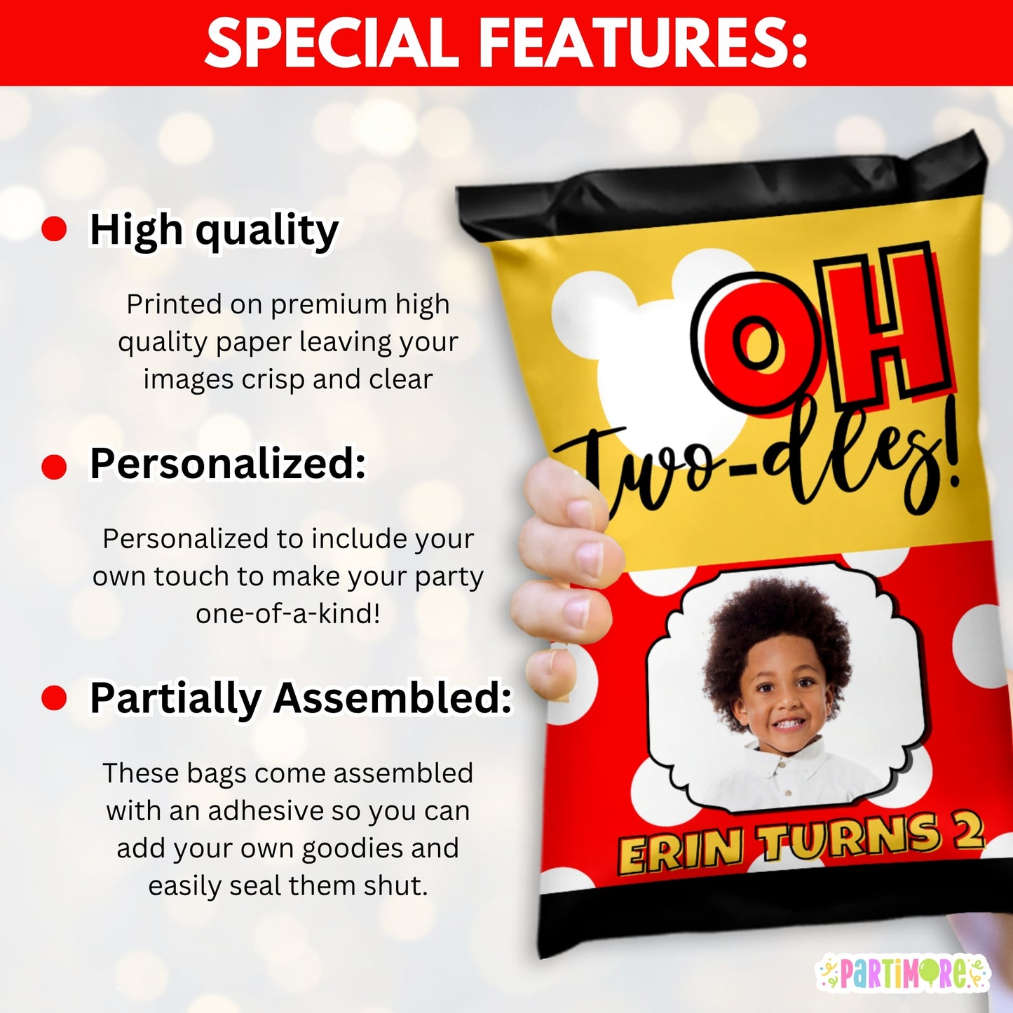 Personalized Oh Twodles Chip Bags For Mouse Themed 2nd Birthday Party | Snack Bags, Treat Bag Party Favors
