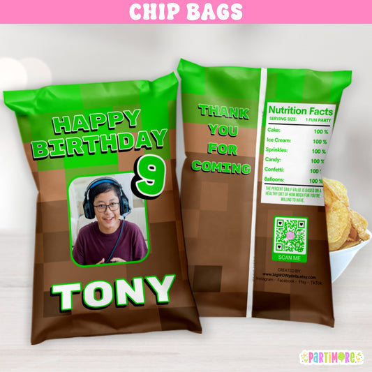 Personalized Pixel Game Chip Bag Party Favors | Custom Chip Bags | Gamer Party Bags For Teen Boys Birthday