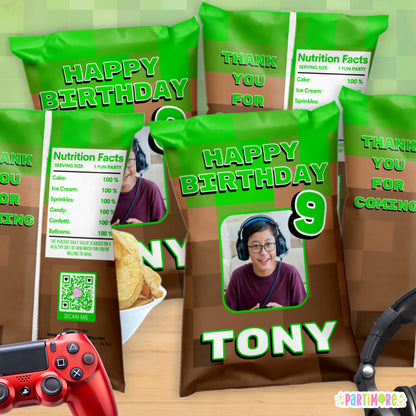 Personalized Pixel Game Chip Bag Party Favors | Custom Chip Bags | Gamer Party Bags For Teen Boys Birthday