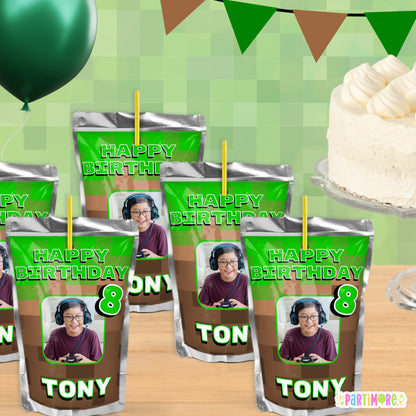 Custom Pixel Juice Labels | Personalized Gamer Birthday Drink Stickers