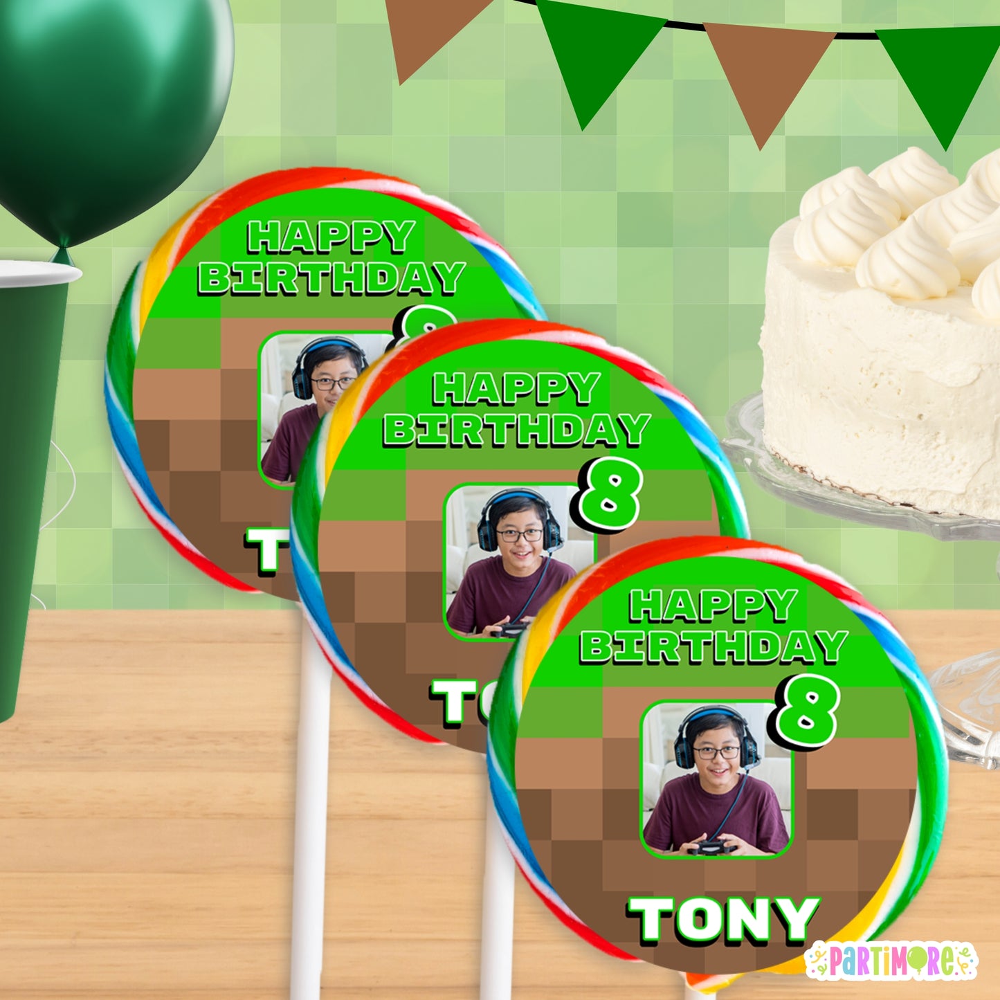 Personalized Pixel Gamer Birthday Stickers | Custom Gaming Party Favor Labels