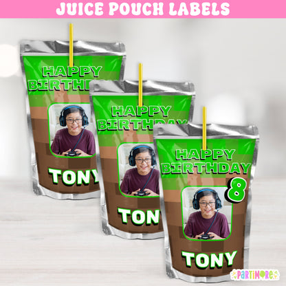 Custom Pixel Juice Labels | Personalized Gamer Birthday Drink Stickers