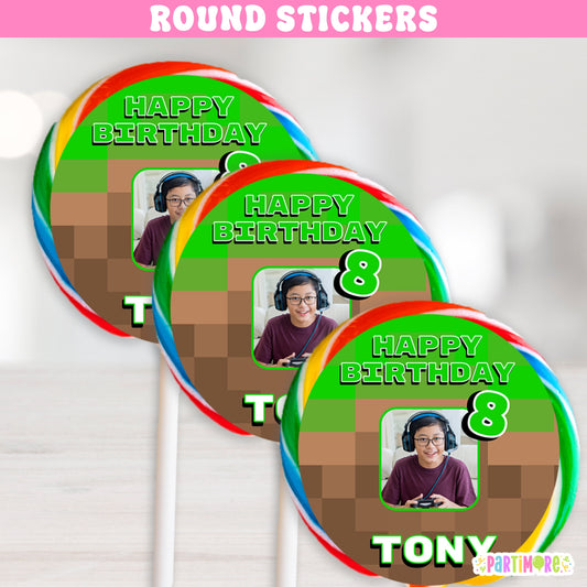 Personalized Pixel Gamer Birthday Stickers | Custom Gaming Party Favor Labels