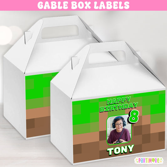 Pixel Gable Box Labels | Personalized Gaming Party Favor Stickers