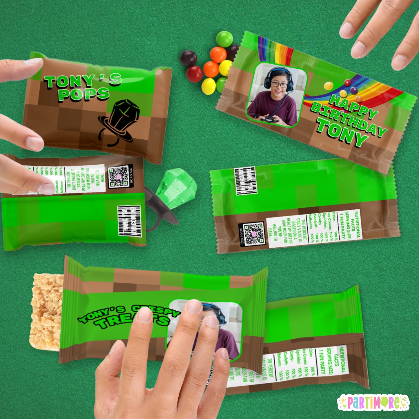Custom Gamer Candy Wrappers | Personalized Pixel Game Birthday Party Favors | Gamer Party Bags