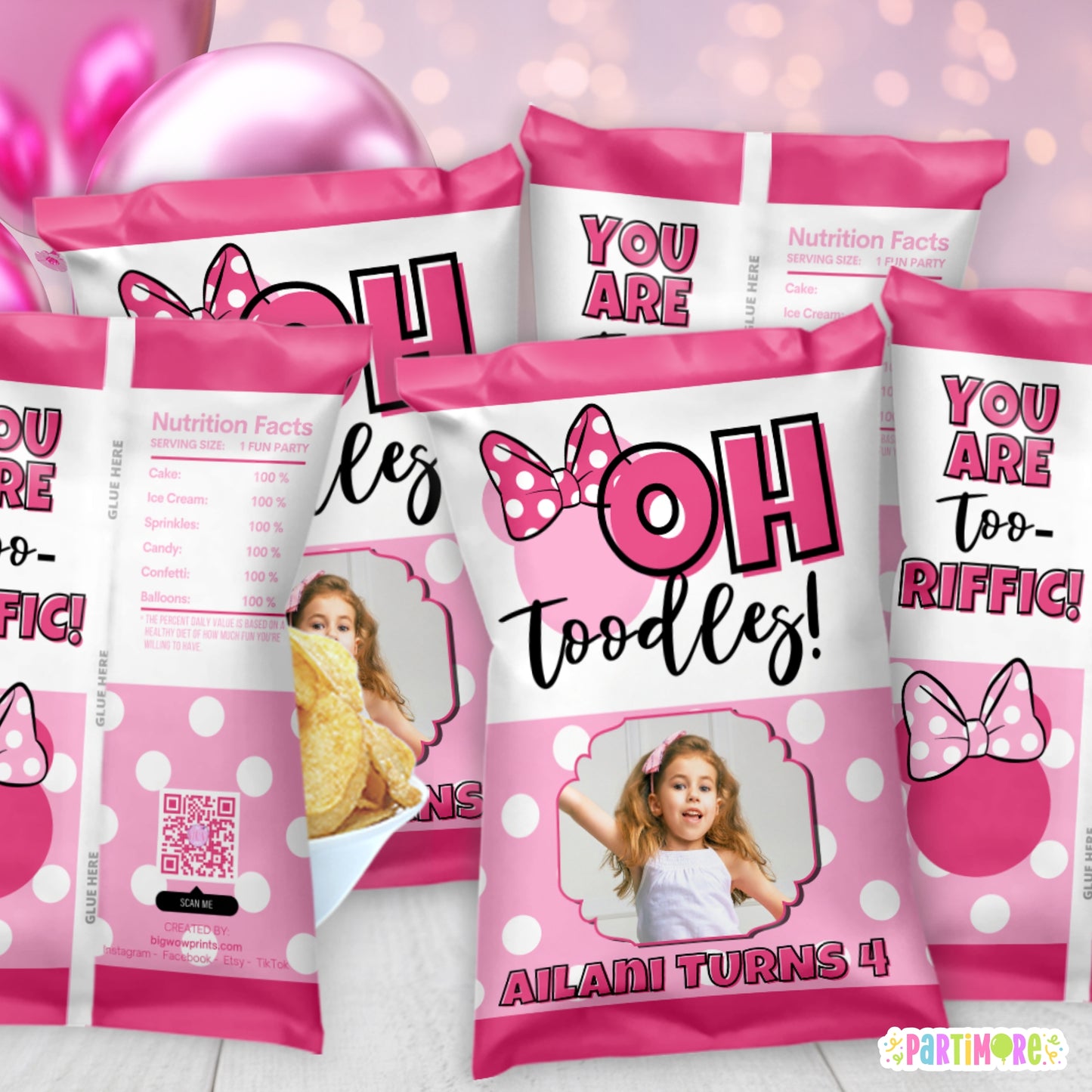 Personalized Oh Twodles Chip Bag Party Favors | Polka Dots 2nd Birthday Snack Goody Bags