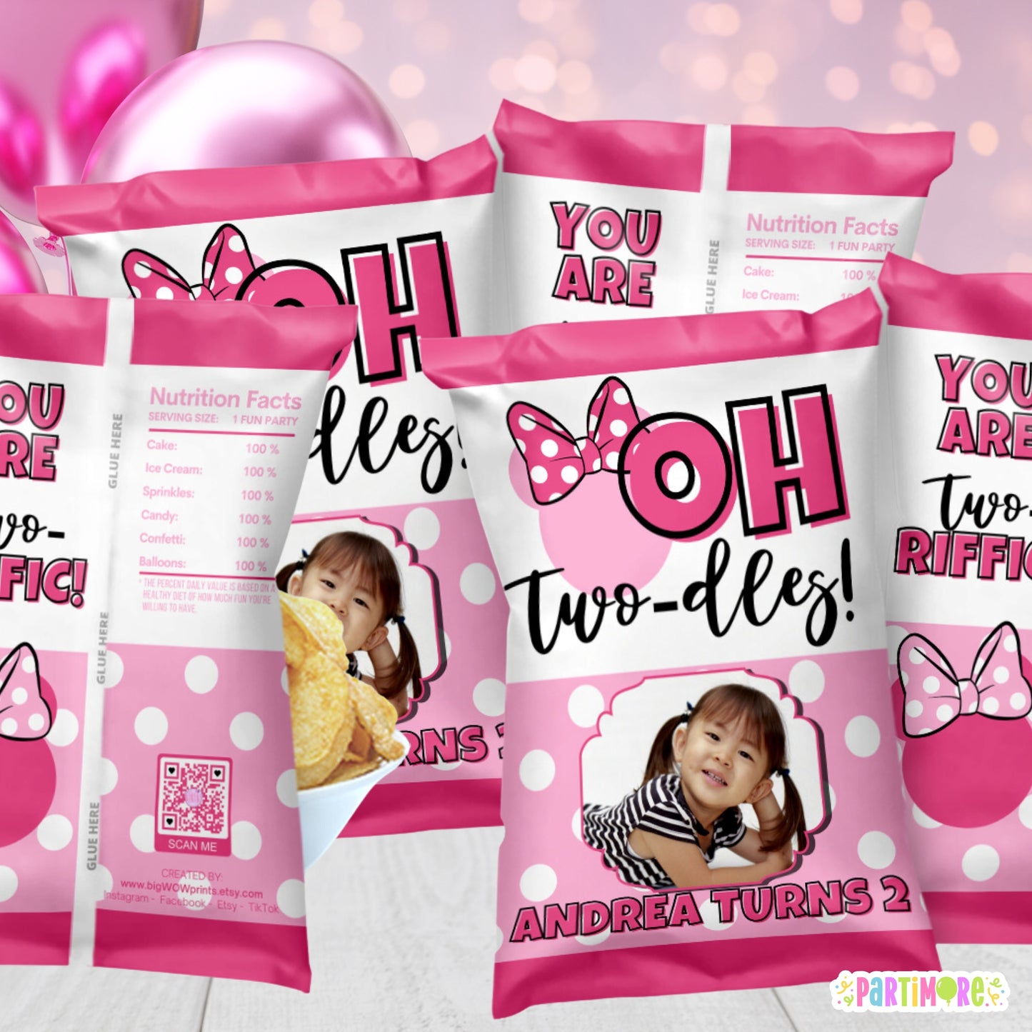 Personalized Oh Twodles Chip Bag Party Favors | Polka Dots 2nd Birthday Snack Goody Bags