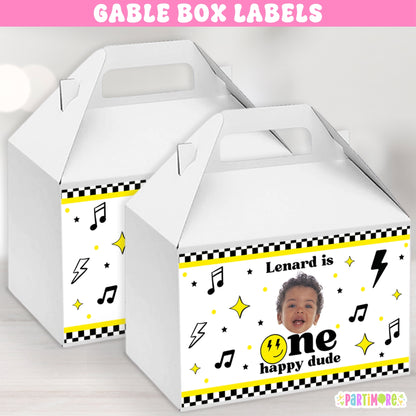 One Happy Dude Gable Box Labels | Personalized Retro Favor Stickers