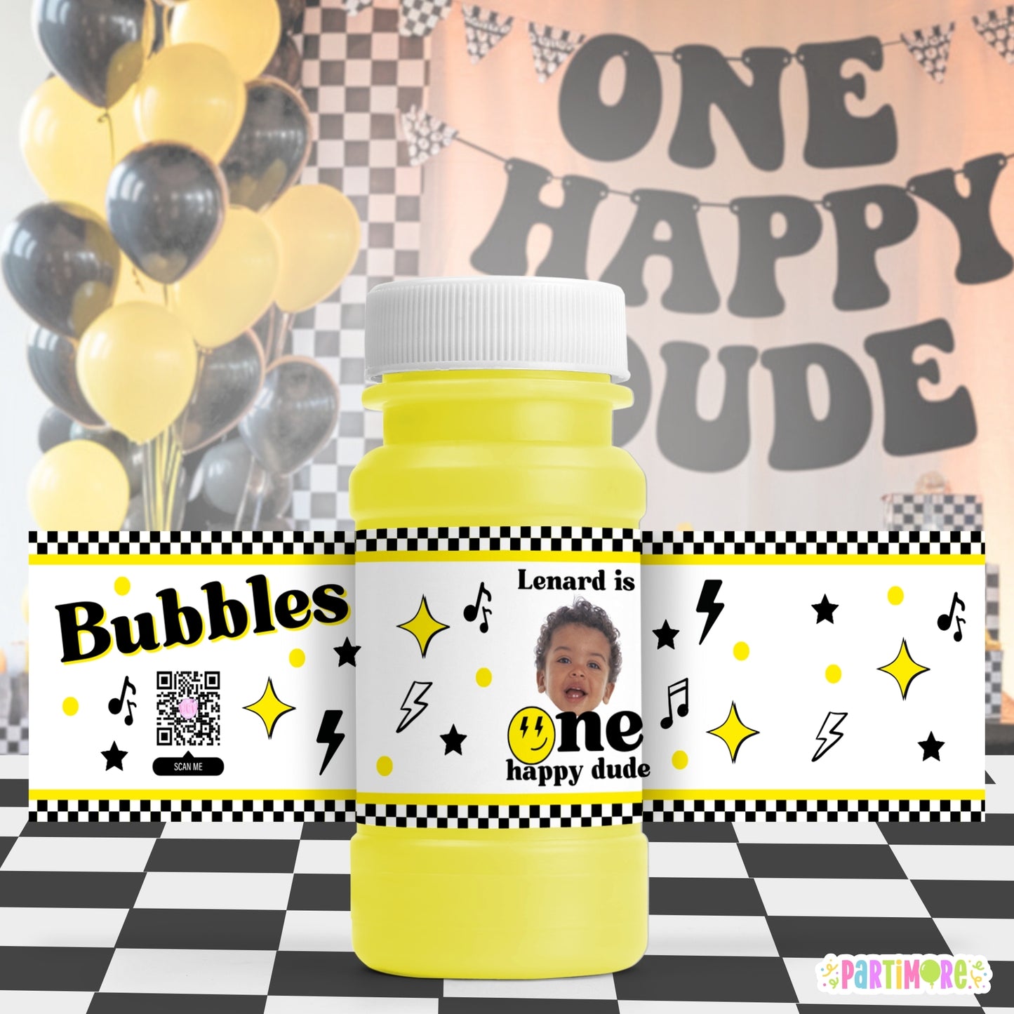 Personalized One Happy Dude Bubble Bottle Labels | Retro Party Stickers