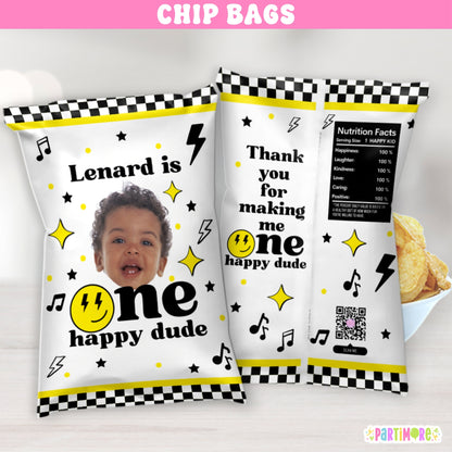 Personalized One Happy Dude Snack Chip Bags | Custom Retro Birthday Favor