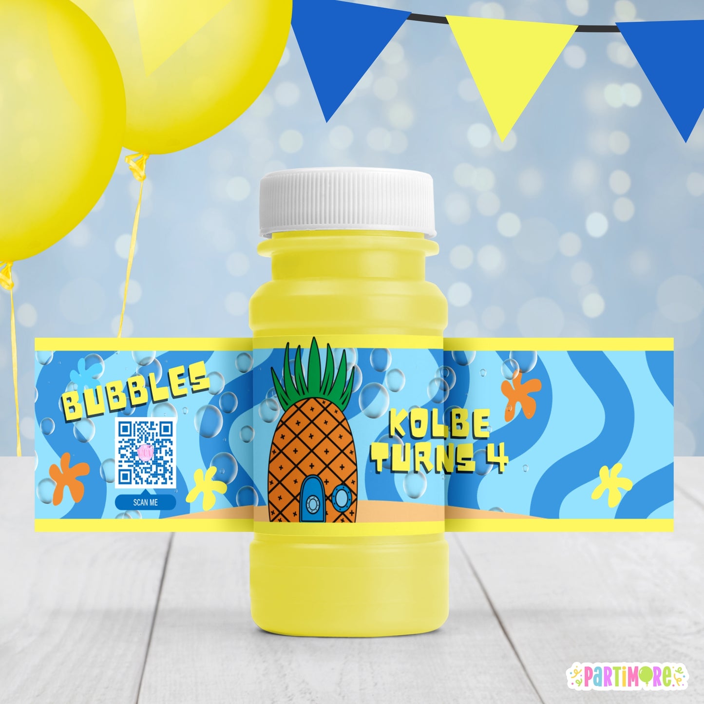 Personalized Pineapple Bubble Bottle Labels | Tropical Pool Party Favors
