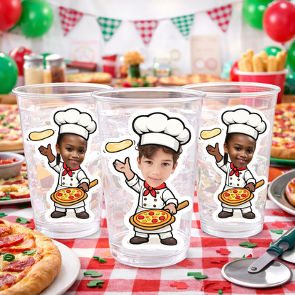 Personalized Pizza Birthday Cups – Custom Photo Little Chef Party Cups, Set of 12