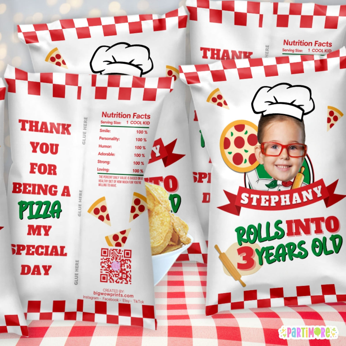 Personalized Pizza Chip Bags – Pizza Birthday Party Favors, Set of 12