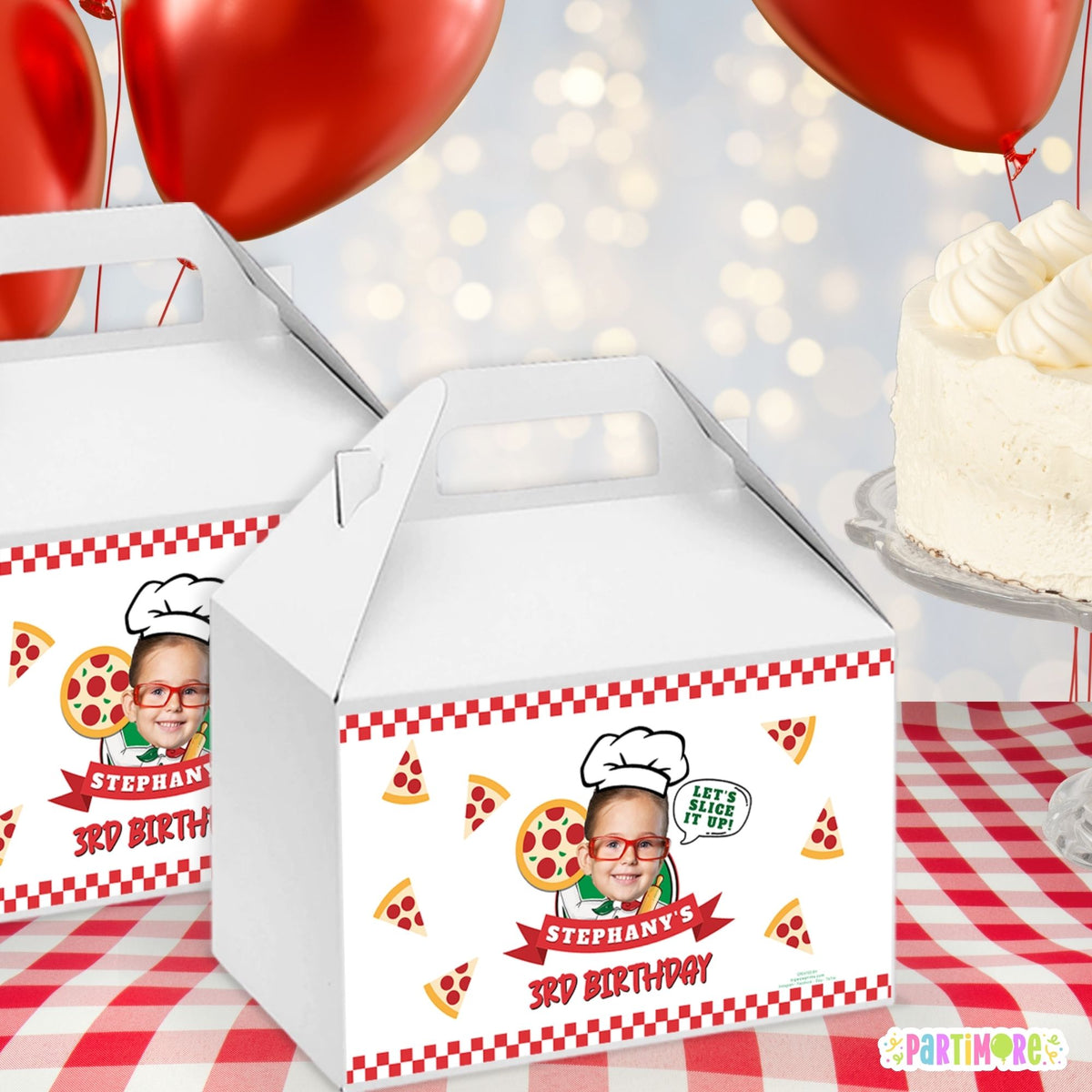 Personalized Pizza Gable Box Labels – One Big Slice Birthday Party Favors, Set of 12