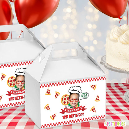 Personalized Pizza Gable Box Labels – One Big Slice Birthday Party Favors, Set of 12