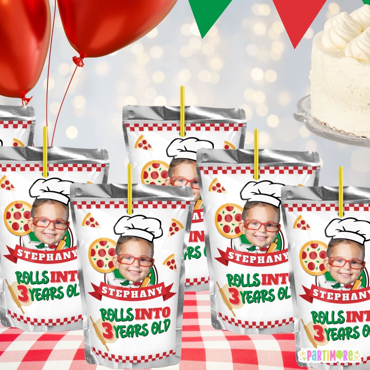 Personalized Pizza Juice Pouch Labels – One Big Slice Birthday Party Favors, Set of 12