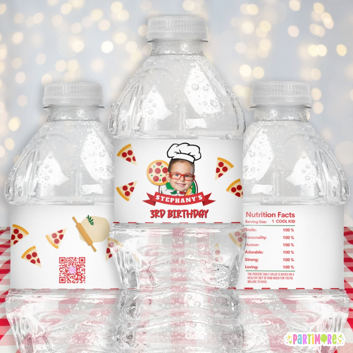 Personalized Pizza Water Bottle Labels – One Big Slice Birthday Party, Set of 12