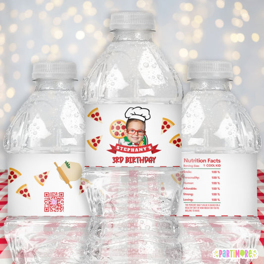 Personalized Pizza Water Bottle Labels – One Big Slice Birthday Party, Set of 12