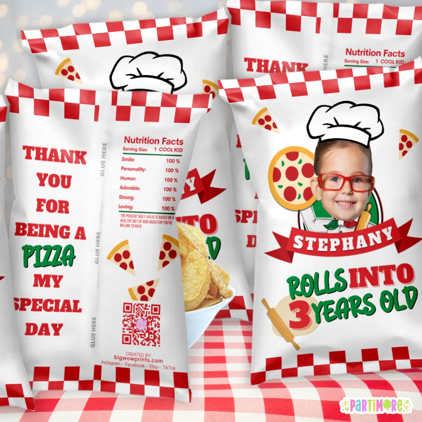 Personalized Pizza Party Chip Bag Labels | Custom Kids And Adults Birthday Party Favors