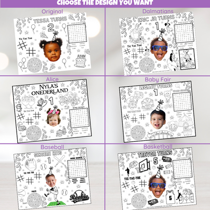 DIGITAL Custom Coloring Placemat Activity Sheets, Personalized Birthday Party Decor, Kids Party Themes For Girls And Boys, Children's Table Decorations