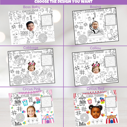 DIGITAL Custom Coloring Placemat Activity Sheets, Personalized Birthday Party Decor, Kids Party Themes For Girls And Boys, Children's Table Decorations
