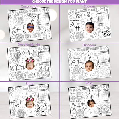DIGITAL Custom Coloring Placemat Activity Sheets, Personalized Birthday Party Decor, Kids Party Themes For Girls And Boys, Children's Table Decorations