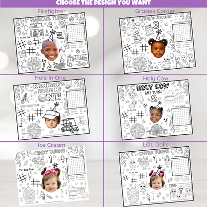 DIGITAL Custom Coloring Placemat Activity Sheets, Personalized Birthday Party Decor, Kids Party Themes For Girls And Boys, Children's Table Decorations